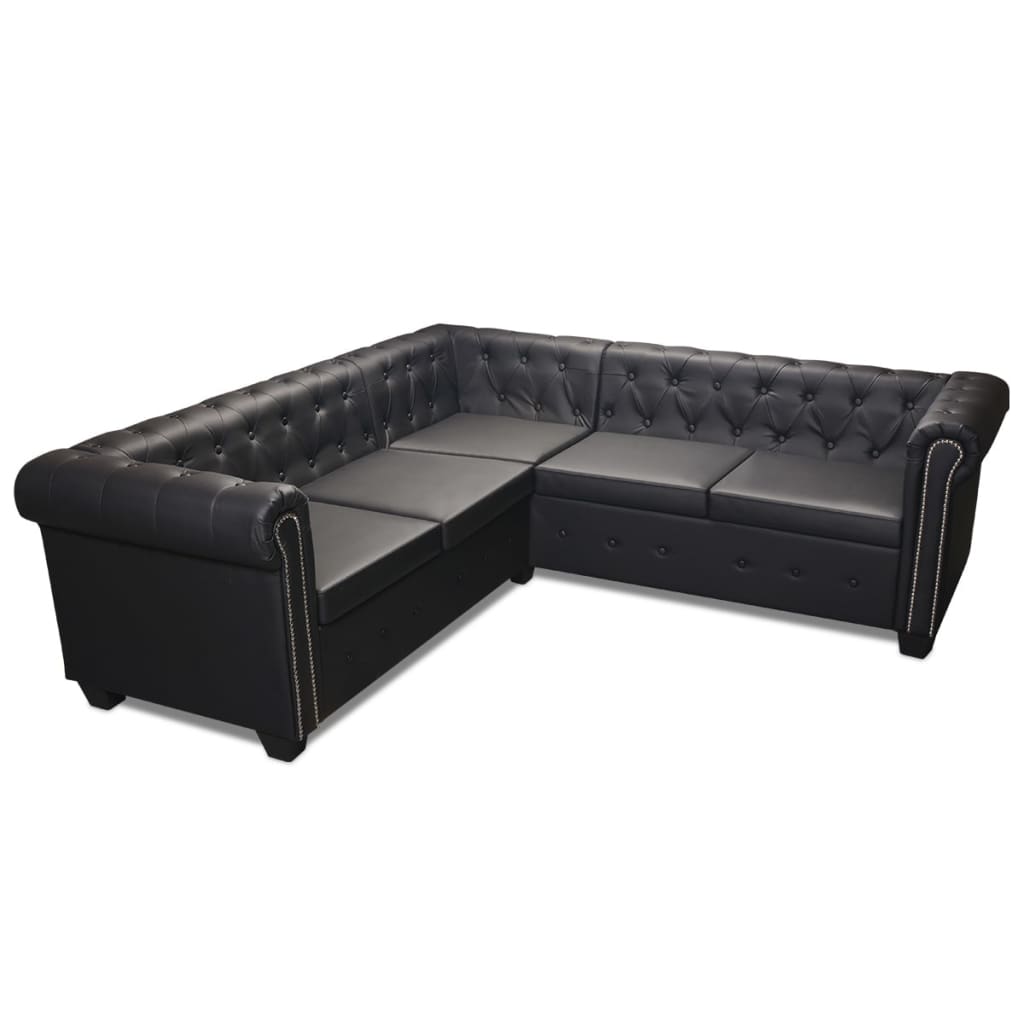 Black Chesterfield Corner Sofa 5-Seater | Tufted Designer L-Shape