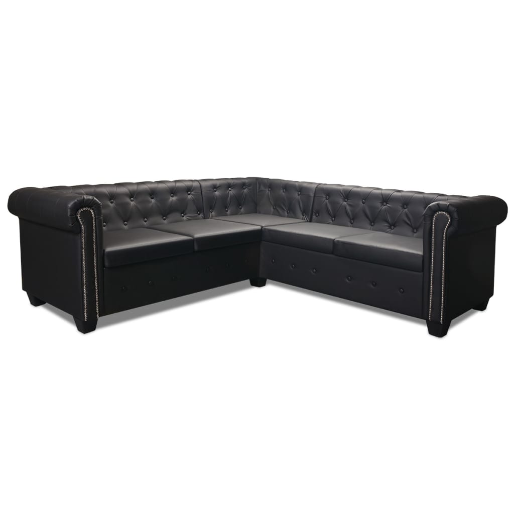 Black Chesterfield Corner Sofa 5-Seater | Tufted Designer L-Shape