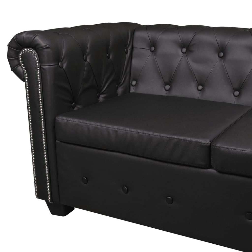 Black Chesterfield Corner Sofa 5-Seater | Tufted Designer L-Shape