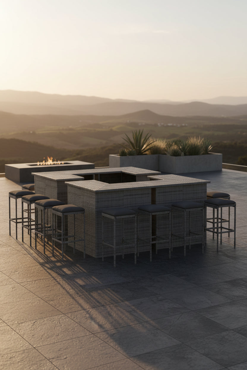 16-Piece Outdoor Rattan Bar Set in Grey | Premium Garden Furniture with Cushions