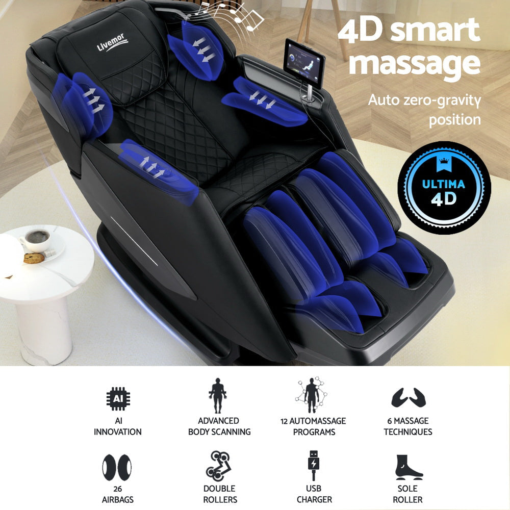 4D Electric Massage Chair | Zero Gravity Recliner with SL-Track & Bluetooth